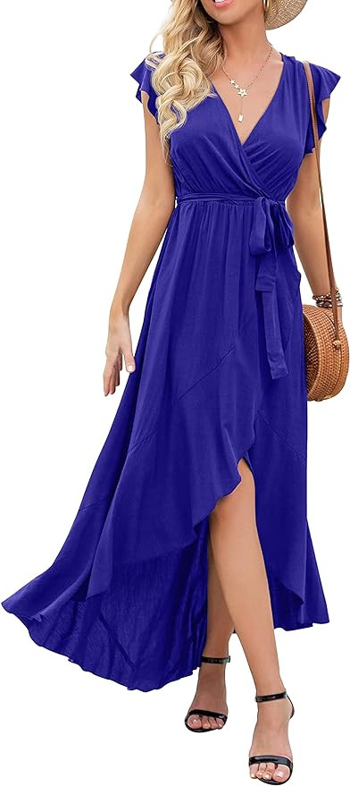 GRECERELLE 2024 Women's Spring Summer Boho Floral Print V-Neck Faux Wrap Maxi Dress for Wedding G... | Amazon (US)