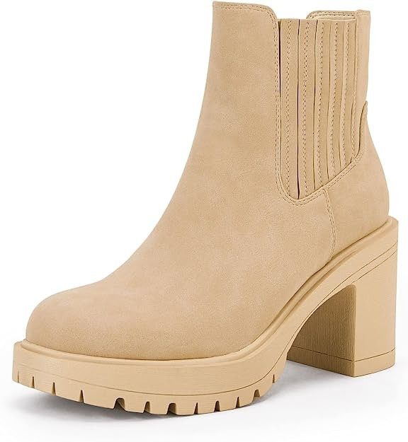 Womems Platform Lug Sole Ankle Boots Chunky Block Heel Seam Booties Combat Cozy Round Toe Chelsea... | Amazon (US)