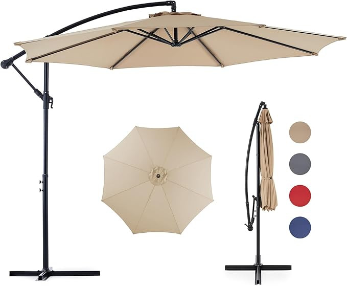 Sweetcrispy 9.8FT Offset Patio Umbrella Hanging Cantilever Umbrella Outdoor Sun Shade with Easy T... | Amazon (US)