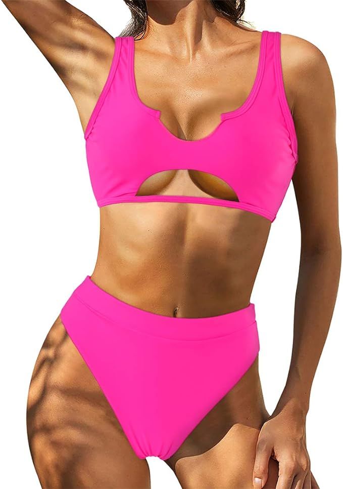 RUUHEE Women Cutout Cheeky High Waisted Tie Dye Sporty 2 Piece Bikini | Amazon (US)