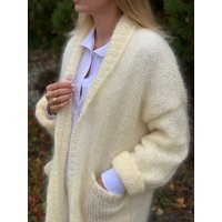 Cardigan Women Cardigan Cream, Wool Long Cardigan, Mohair Cardigan, Chunky Open Front 100% Hand Made | Etsy (US)