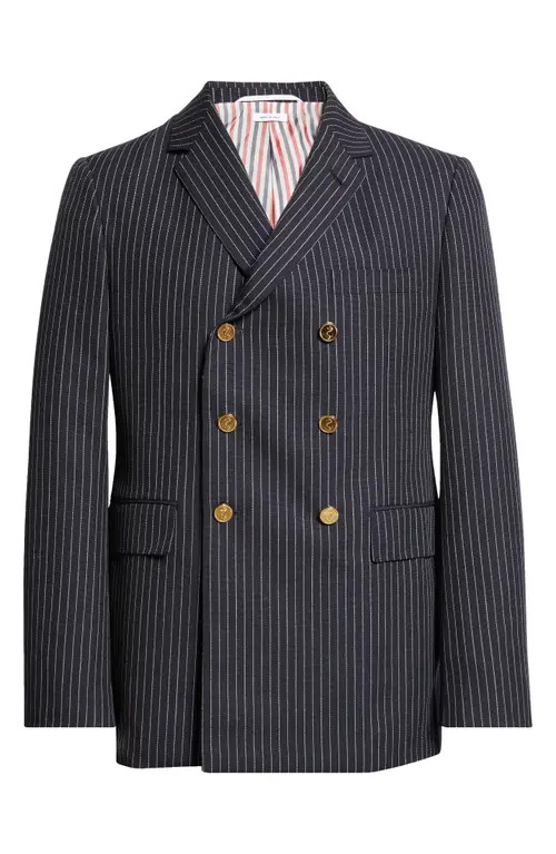 Thom Browne Fit 1 Pinstripe Double Breasted Wool Sport Coat in Navy at Nordstrom | Nordstrom