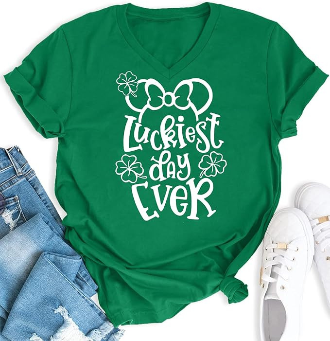 YZMI Womens St Patricks Day Shirt V Neck Irish Shamrock Paddy's Day Graphic Tee Tops | Amazon (US)