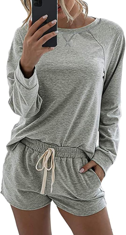 PRETTYGARDEN Women’s Tie Dye Printed Pajamas Set Long Sleeve Tops With Shorts Lounge Set Casual... | Amazon (US)