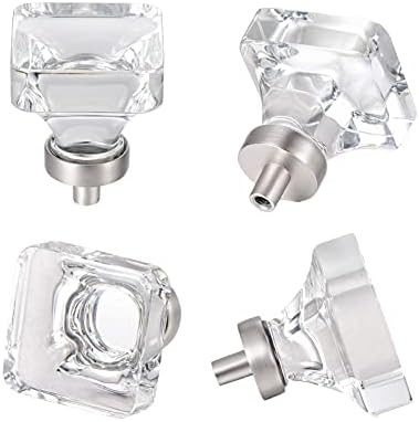 COOLNEWS 4 Pack Crystal Glass Cabinet Knobs, Brushed Nickel Cabinet Knobs and Pulls, Square Knobs fo | Amazon (US)