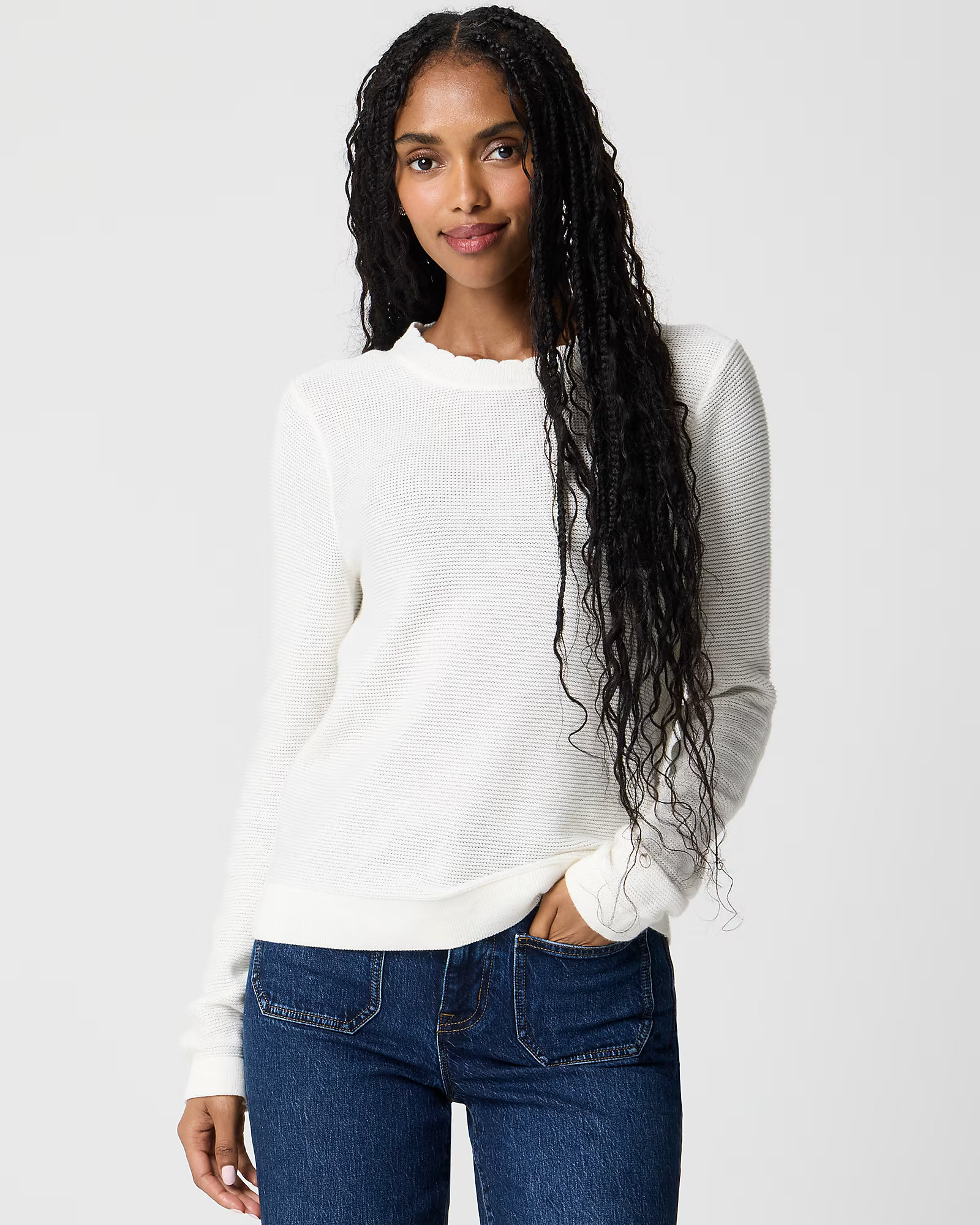 Scalloped crewneck sweater | J.Crew Factory