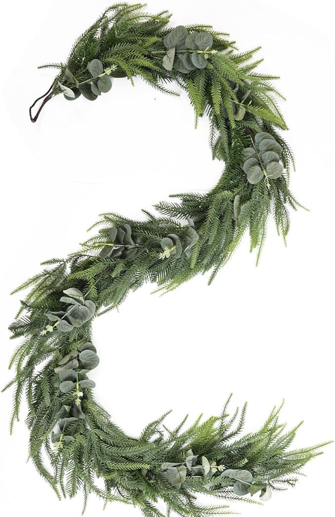 6ft Real Touch Christmas Garland with Eucalyptus and Norfolk Pine – Artificial Greenery for Man... | Amazon (US)