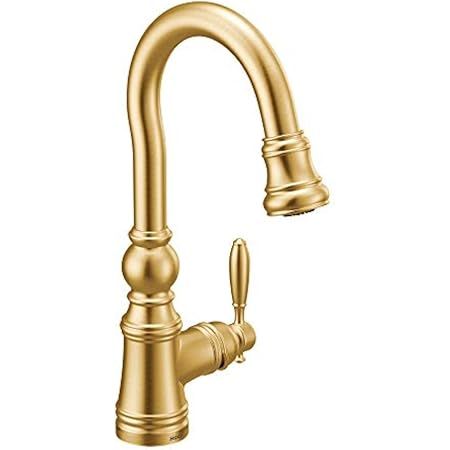 Moen S73004BG Weymouth Shepherd's Hook Pulldown Kitchen Faucet Featuring Metal Wand with Power Boost | Amazon (US)