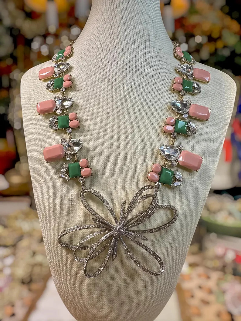 The Fashion Muse Bow Collectible Necklace – Vintage Rhinestone Bow, Patina Finish, Long Stateme... | Etsy (Global)