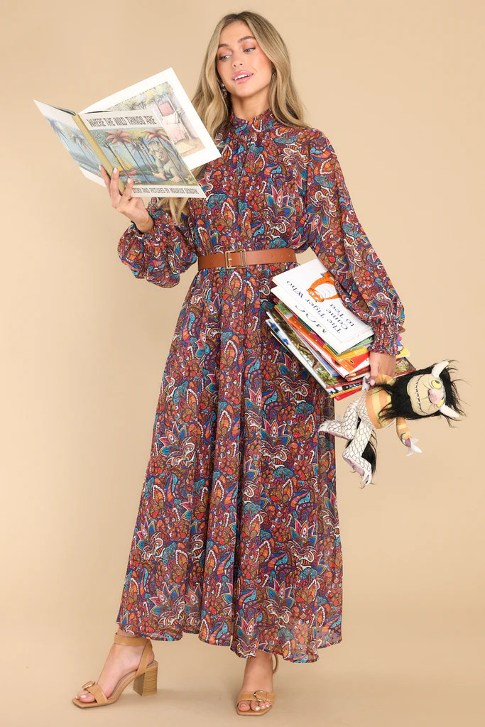 Wise Woman Burgundy Multi Print Maxi Dress | Red Dress 