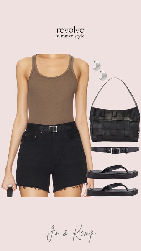 Revolve summer style! 

Denim black short, belt, sandals, tank top, basics, summer outfit, shoulder bag, purse, earrings 

#LTKStyleTip #LTKItBag #LTKShoeCrush