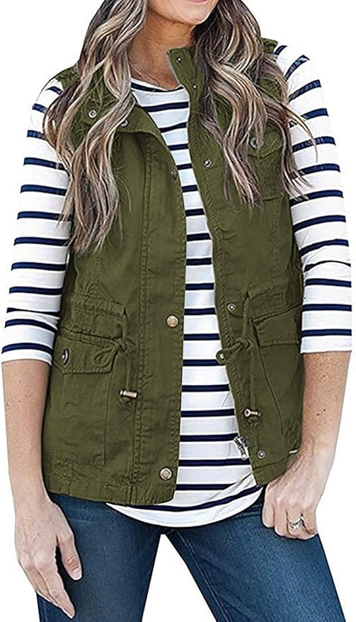 SENSERISE Womens Lightweight Sleeveless Military Anorak Drawstring Jacket Vest | Amazon (US)