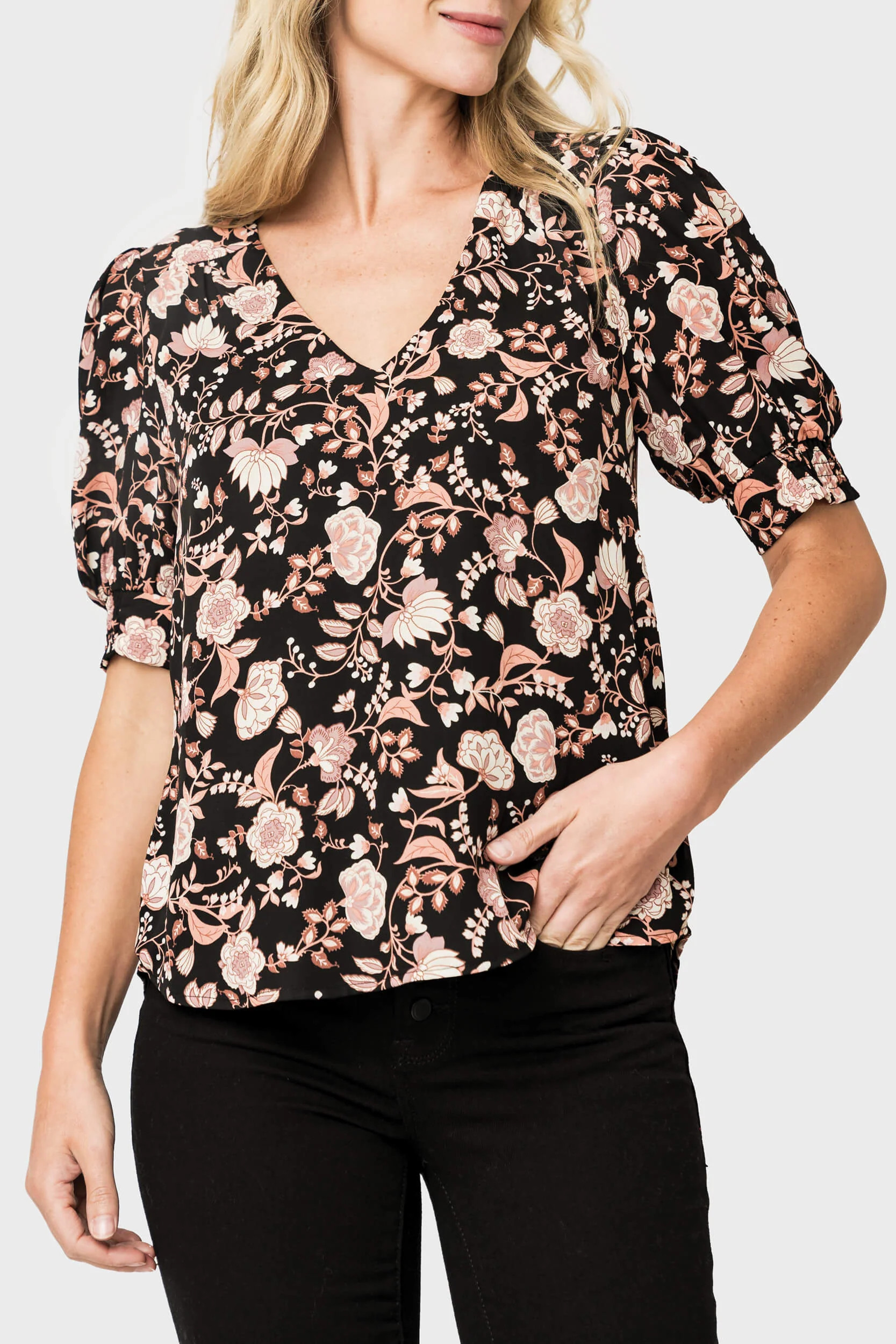 Puff Sleeve V-Neck Blouse | Gibsonlook
