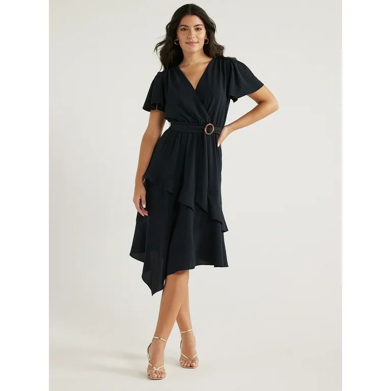 Sofia Jeans Women's and Women's Plus Faux Wrap Dress with Flutter Sleeves, Sizes XS-5X | Walmart (US)
