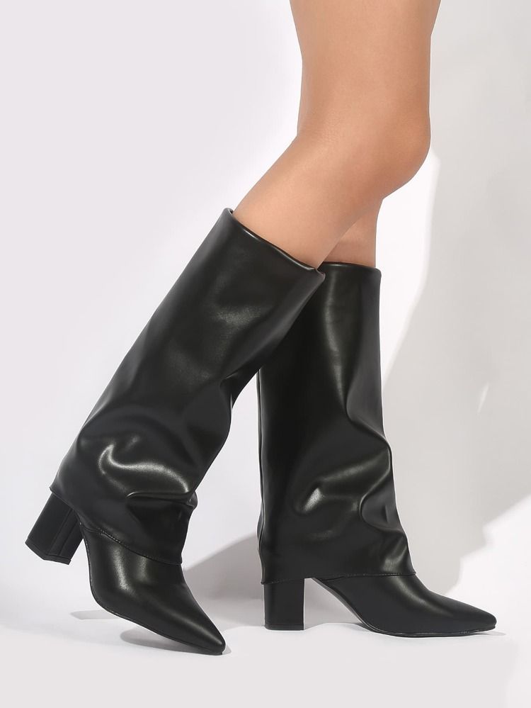 Minimalist Point Toe Chunky Heeled Boots | SHEIN