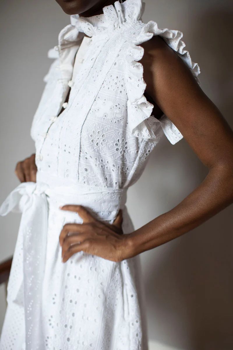 FINAL SALE Cotton Eyelet Fairfield Mini Dress | White | SUE SARTOR