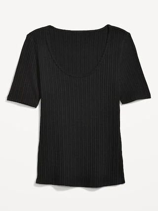 Fitted Elbow-Sleeve Rib-Knit T-Shirt for Women | Old Navy (US)