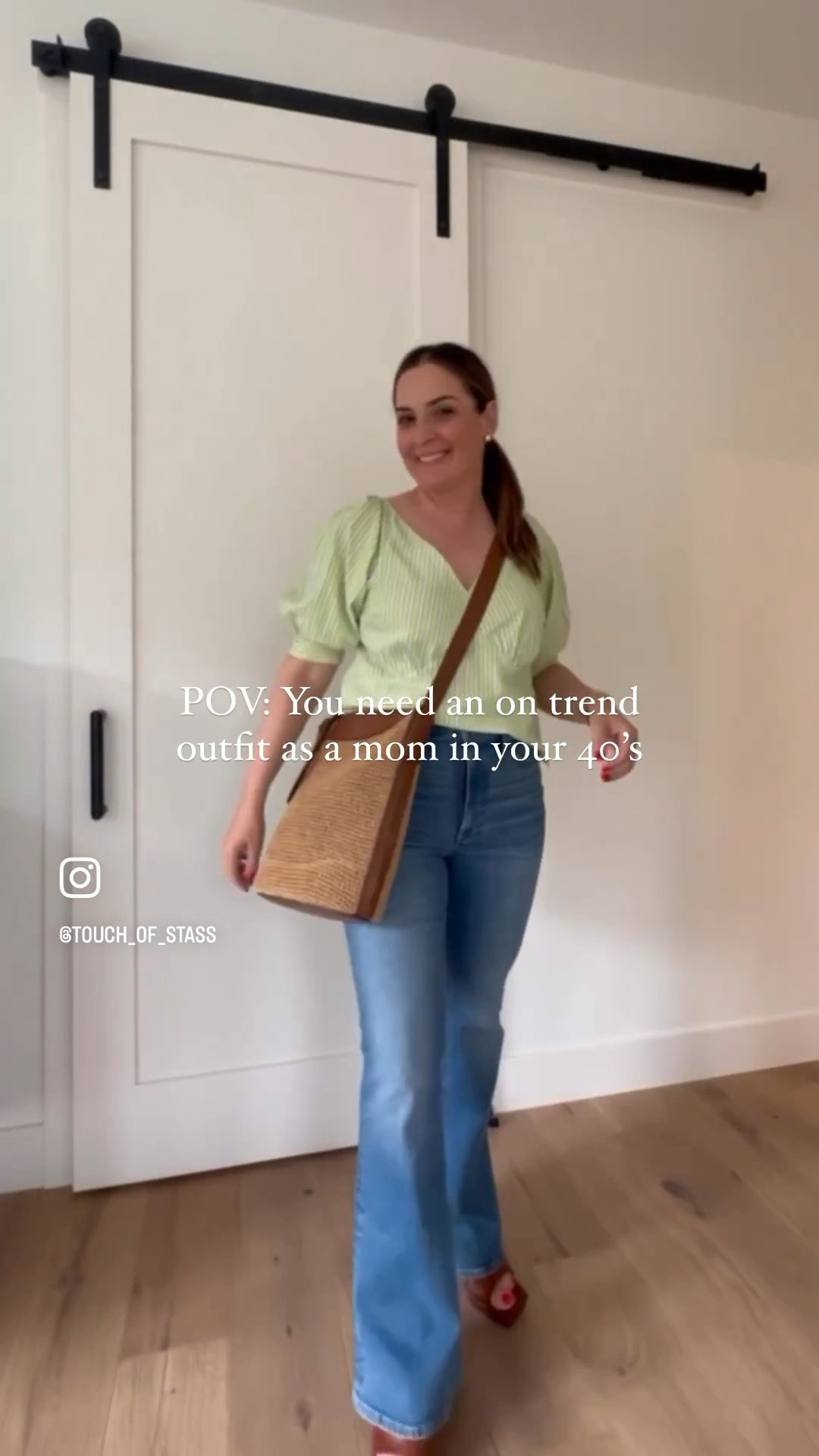 Looking for a perfect spring outfit as a mom in your mid 40’s? 

Check out this one! 😍 

Puff sleeves, flared denim & chunky heels, are all on trend for the season! There’s nothing better than being on trend without looking like you’re trying to dress like the younger version of you…Especially if you have teenage daughters! 😂🙌🏻 

.
.
.
#momfashion #fashionformoms #40somethingmom #evereve #everevefashion #style #fashion #touchofstass #madewelldenim #nordstromshoes 

#LTKshoecrush #LTKunder100 #LTKstyletip