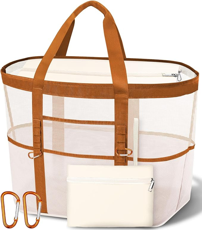 2026 Stylish & Spacious XX-Large Beach Bag for Women – Mesh × Canvas Tote with Top Zipper, 11 ... | Amazon (US)