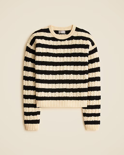 Perfect cashmere cable-knit crewneck sweater in stripe | J. Crew US