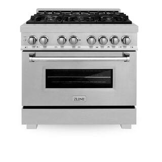 ZLINE Kitchen and Bath 36 in. 6 Burner Dual Fuel Range in Fingerprint Resistant Stainless Steel R... | The Home Depot
