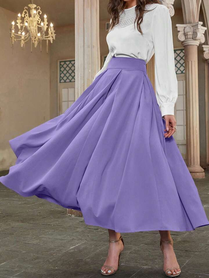 SHEIN Modely Elegant Solid Color Full Swing Maxi Skirt, Spring/Summer | SHEIN