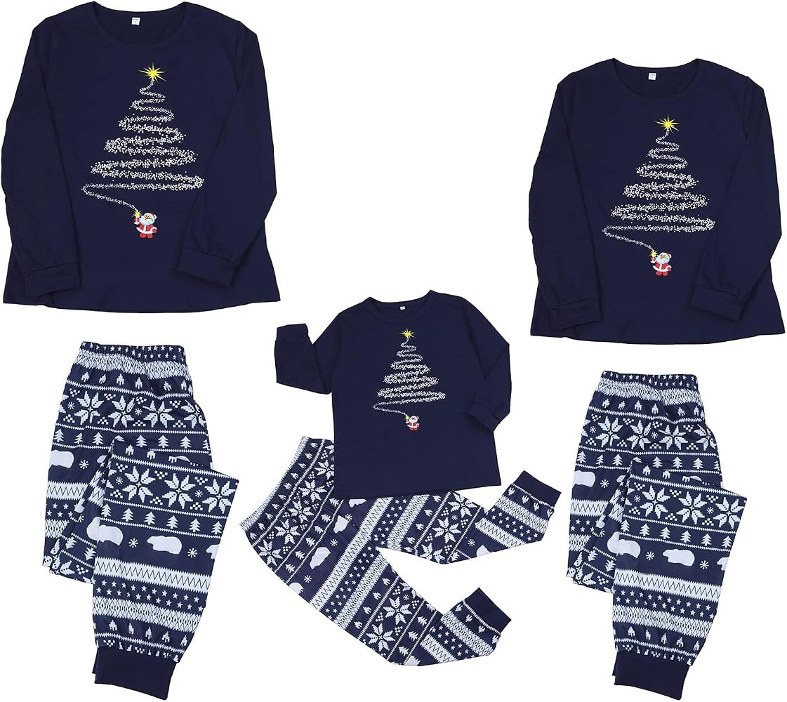 riou Pijamas de Navidad para la Familia Estampado de Tartán Rojo de Reno Manga Largos Camiseta y... | Amazon (ES)