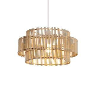 16 in. 2-Tiers 1-Light White Pendant Light with Natural Bamboo Shade For Kitchen, Dining Room, Living Room | The Home Depot
