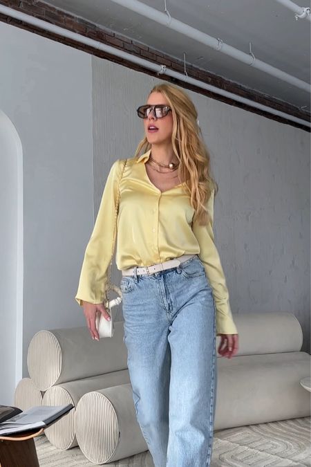 Spring outfit idea 🌼🤍🌸🦋

Yellow shirt, wide leg jeans Heidi, classic outfit brunch vacation 

#LTKMostLoved #LTKfindsunder100 #LTKSpringSale