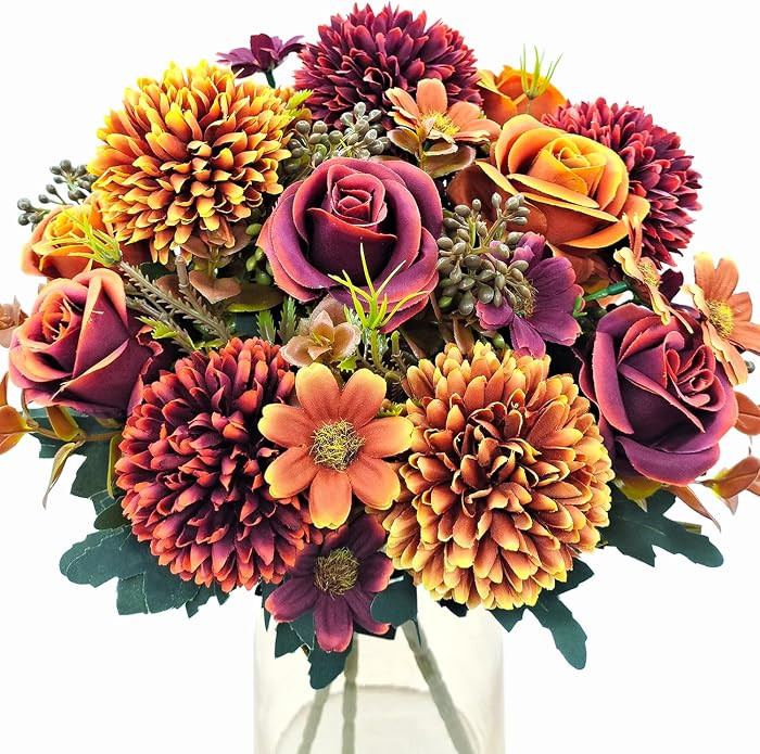 3 Pcs Fall Flowers Artificial Mums Silk Chrysanthemum Rose Daisy Bouquet Fake Mum Faux Floral Arr... | Amazon (US)