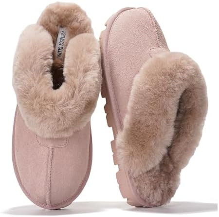 Project Cloud 100% Genuine Leather & Australian Shearling Slippers for Women - Cozy Memory Foam W... | Amazon (US)