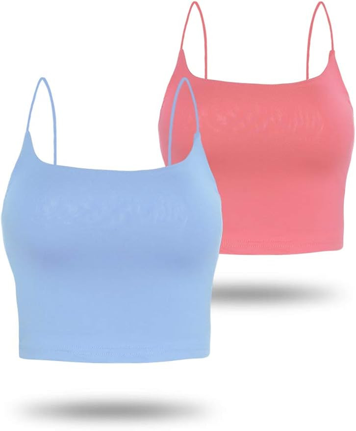 Amilia Women's Basic Solid Cami Spaghetti Double Layer Crop Tank Top | Amazon (US)