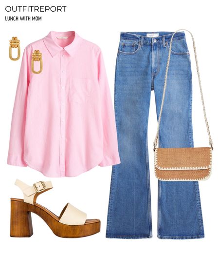 Flare denim jeans pink shirt heels and handbag 

#LTKstyletip #LTKitbag #LTKshoecrush