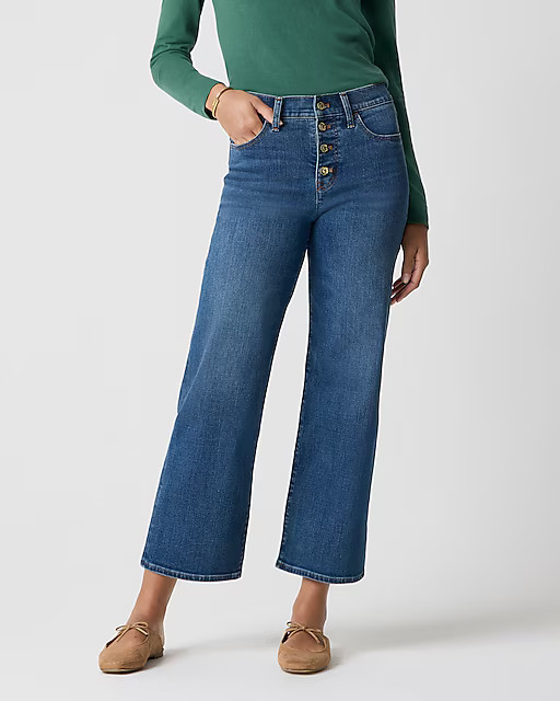 Wide-leg cropped flower button-fly jean in all-day stretch | J.Crew Factory