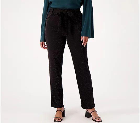 Girl With Curves Glitter Knit Straight Leg Pant - QVC.com | QVC