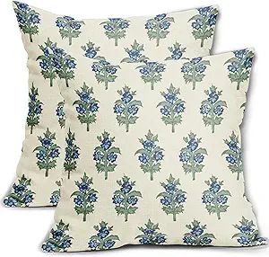 Sage Green Blue Floral Pillow Covers 20x20 Set of 2 Spring Flower Leaves Print Decorative Throw P... | Amazon (US)