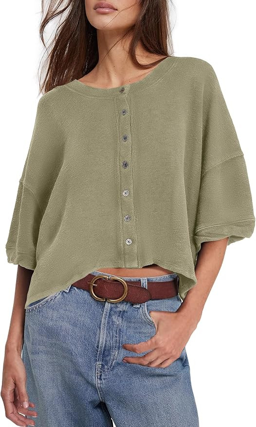 Yanekop Womens Short Sleeve Cardigans Lightweight Cropped Cardigan Oversized Fall Cardigans Butto... | Amazon (US)