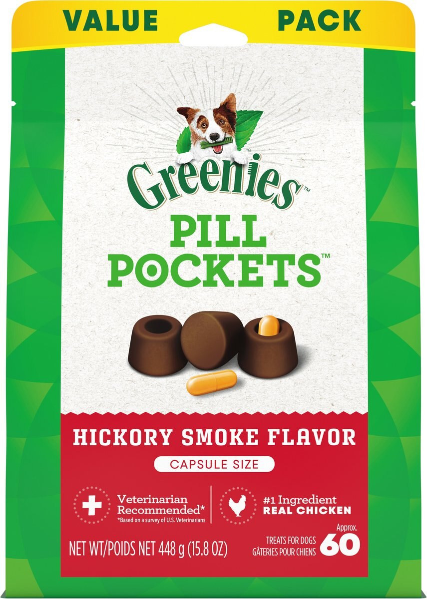 GREENIES Pill Pockets Canine Hickory Smoke Flavor Dog Treats, Capsule Size, 60 count - Chewy.com | Chewy