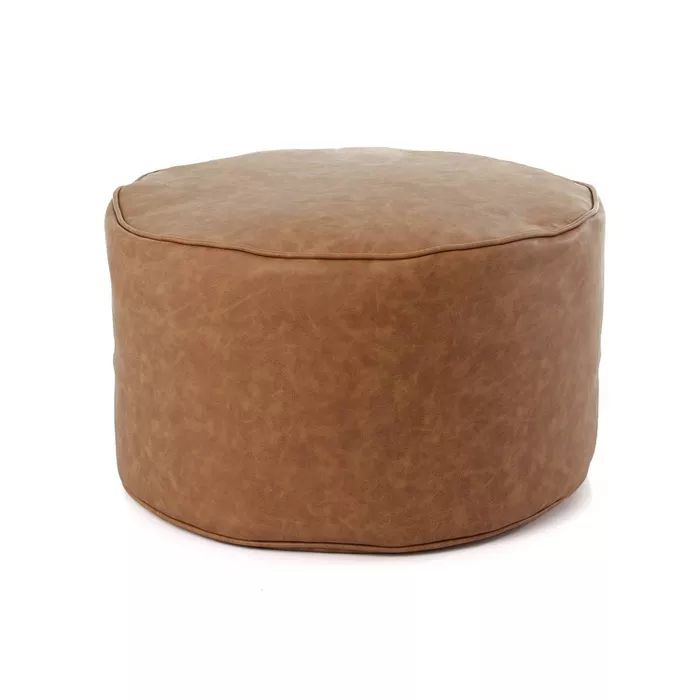 Luxe Faux Leather Round Ottoman - Gold Medal Bean Bags | Target
