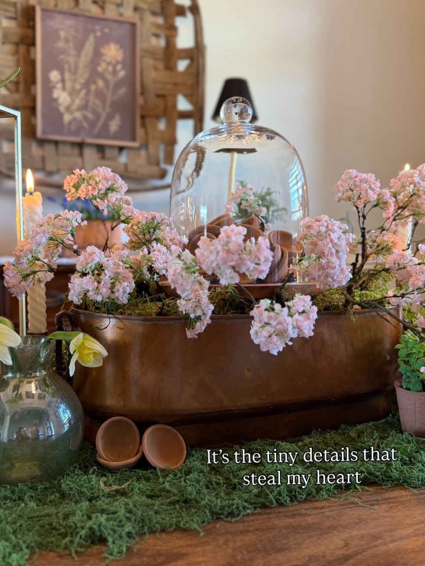 I hope you’re not tired of this tablescape yet because the tiny details are the ones that bring me the most joy. 

Today felt like a Saturday stills kind of moment… slowing it down so you can really see all the tiny details that make this table come to life.

From the mossy layers to the sweetest little pots to that bunny (who might be my favorite guest at the table 🐇), it’s all those little touches that make it feel special.

Swipe through and tell me which detail you noticed first… because I bet it won’t be the same for everyone. 

Comment INFO PLEASE for details on everything I used.

#springtablescape #eastertabledecor #tablescapestyling #entertainingathome #springdecorating