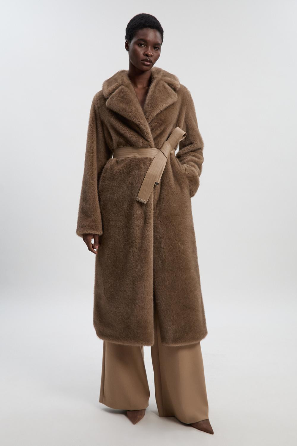 Faux Fur Longline Coat | Karen Millen UK + IE + DE + NL