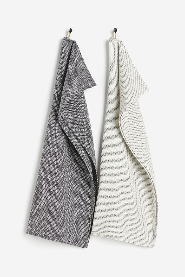 2-pack cotton tea towels - White/Dark grey - Home All | H&M GB | H&M (UK, MY, IN, SG, PH, TW, HK)