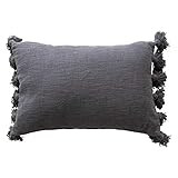Creative Co-Op Lumbar Midnight Blue w/Tassels Cotton Slub Pillow | Amazon (US)