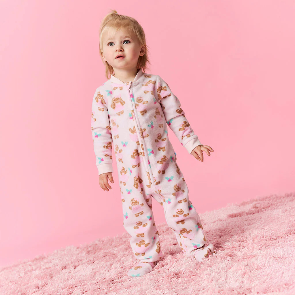 Holiday Pink One Piece Baby Footie Pajamas | Ginger Posh | Posh Peanut