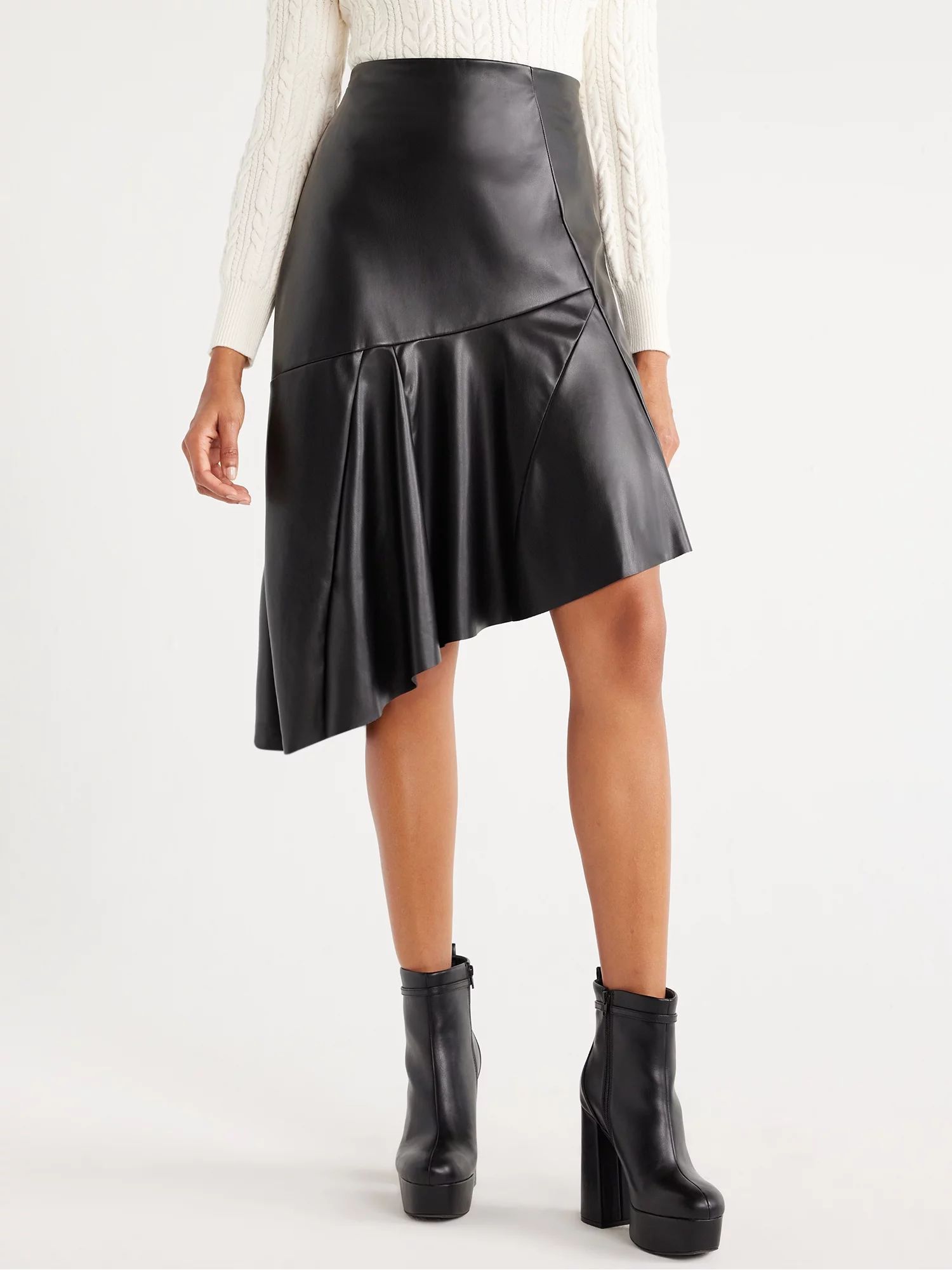 Scoop Women’s Faux Leather Asymmetrical Midi Skirt, Sizes XS-XXL | Walmart (US)