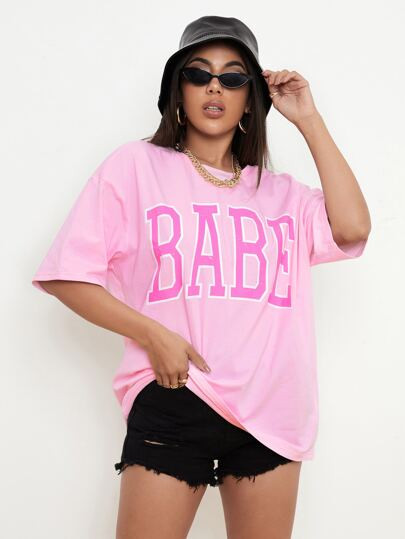 SHEIN Letter Graphic Drop Shoulder Tee | SHEIN