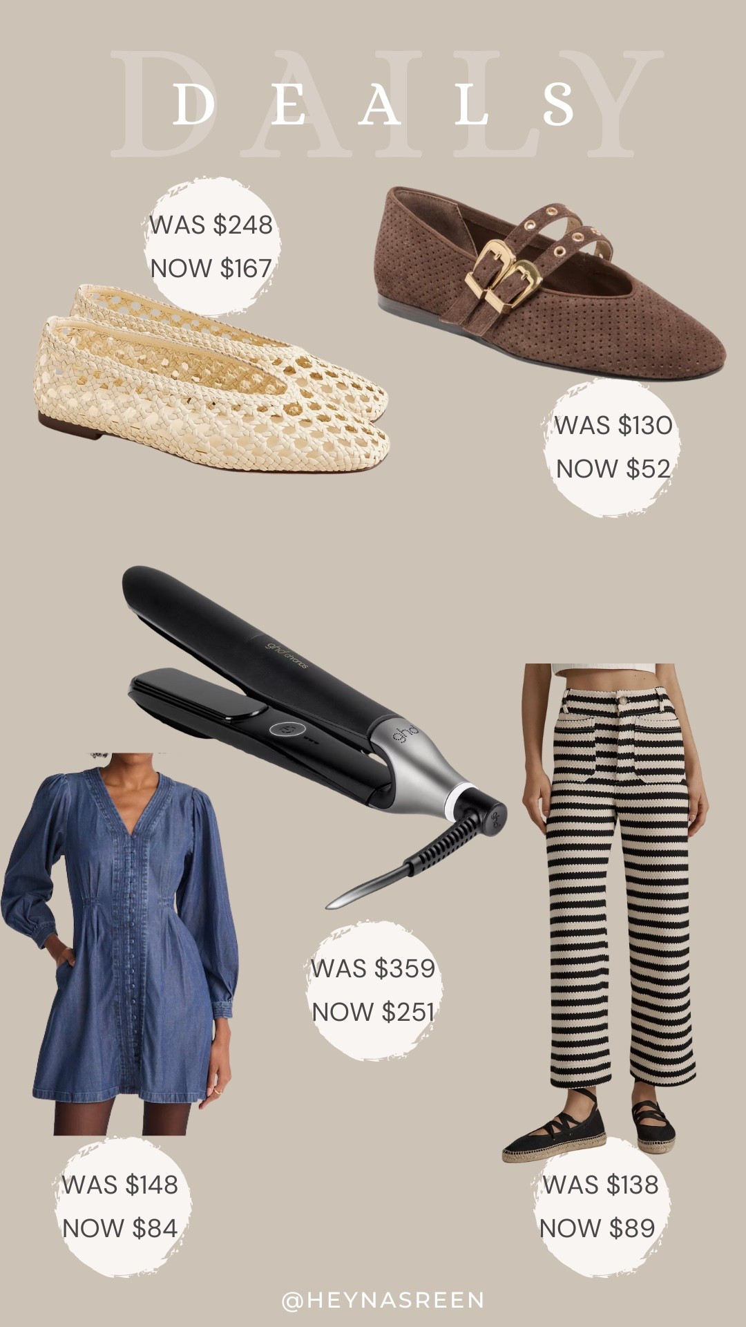 Daily deals on J.Crew flats, Dolce Vita flats, GHD hair straightener, Anthropologie pants, Madewell denim dress 