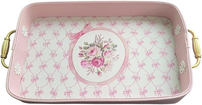Elegant Leather Serving Tray with Handles,Bow-Knot Decorative Tray for Breakfast, Lunch, Dinner, ... | Amazon (US)