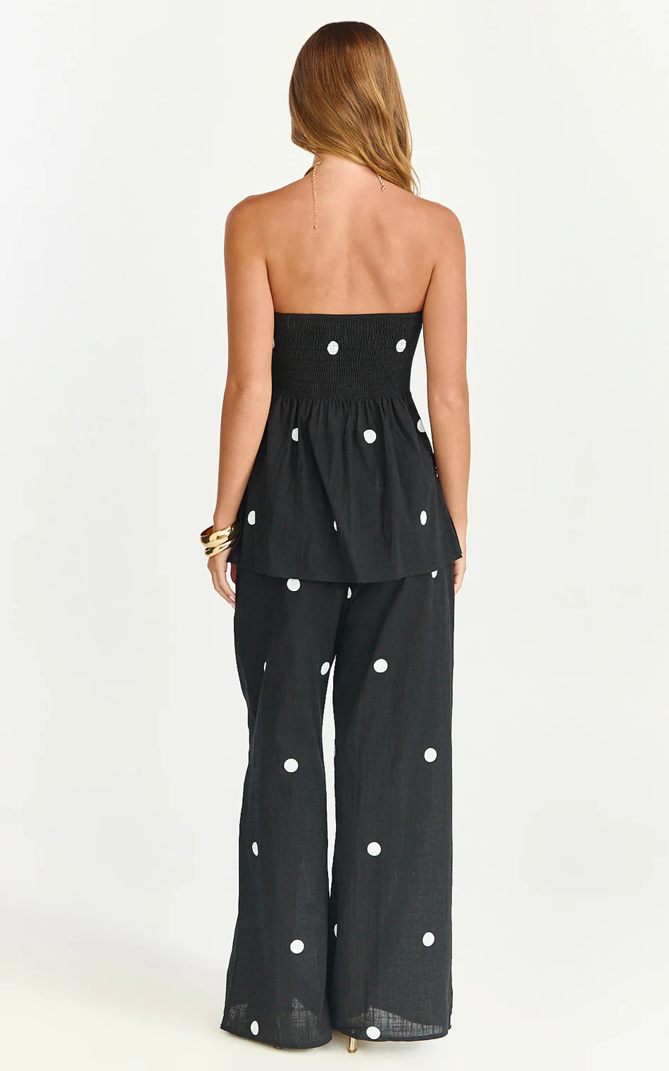 Strapless Longline Top and Pant Set in Black Polka Dot | Showpo (US, UK & Europe)