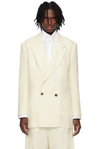 SOSHIOTSUKI - Off-White Linen Washer Interlining Pocket 2B Double Breasted Blazer | SSENSE
